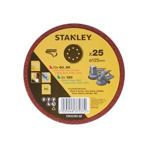 Stanley - 25 Sandpapierscheiben für Rotorbital ø 125 mm. Verschiedenes Getreide
