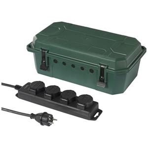 Sygonix SY-5598168 Verdeelbox 4-voudig Standaard-groen (zijdemat), Zwart Kinderbeveiliging, Met stekkerdoos met 4 stopcontacten
