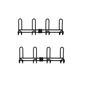 2x Luxe kapstokken / jashaken / wandkapstokken aluminium zwart vier haken 12,6 x cm -