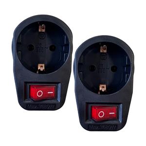 Benson Stopcontact adapter - 2x - zwart - met randaarde en schakelaar - verdeelstekkers -