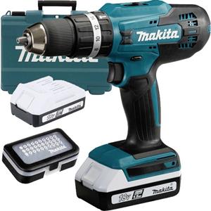 Makita HP488D011 Accu-klopboor/schroefmachine 18 V 1.5 Ah Li-ion Incl. 2 accus, Incl. lader, Incl. koffer, Incl. accessoires