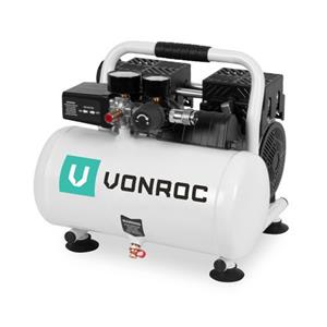 VONROC Stille Compressor - Olievrij - 750w - 1pk - 128 L/min. – 6 Liter – 8 Bar – 57,5db(a) – Silent
