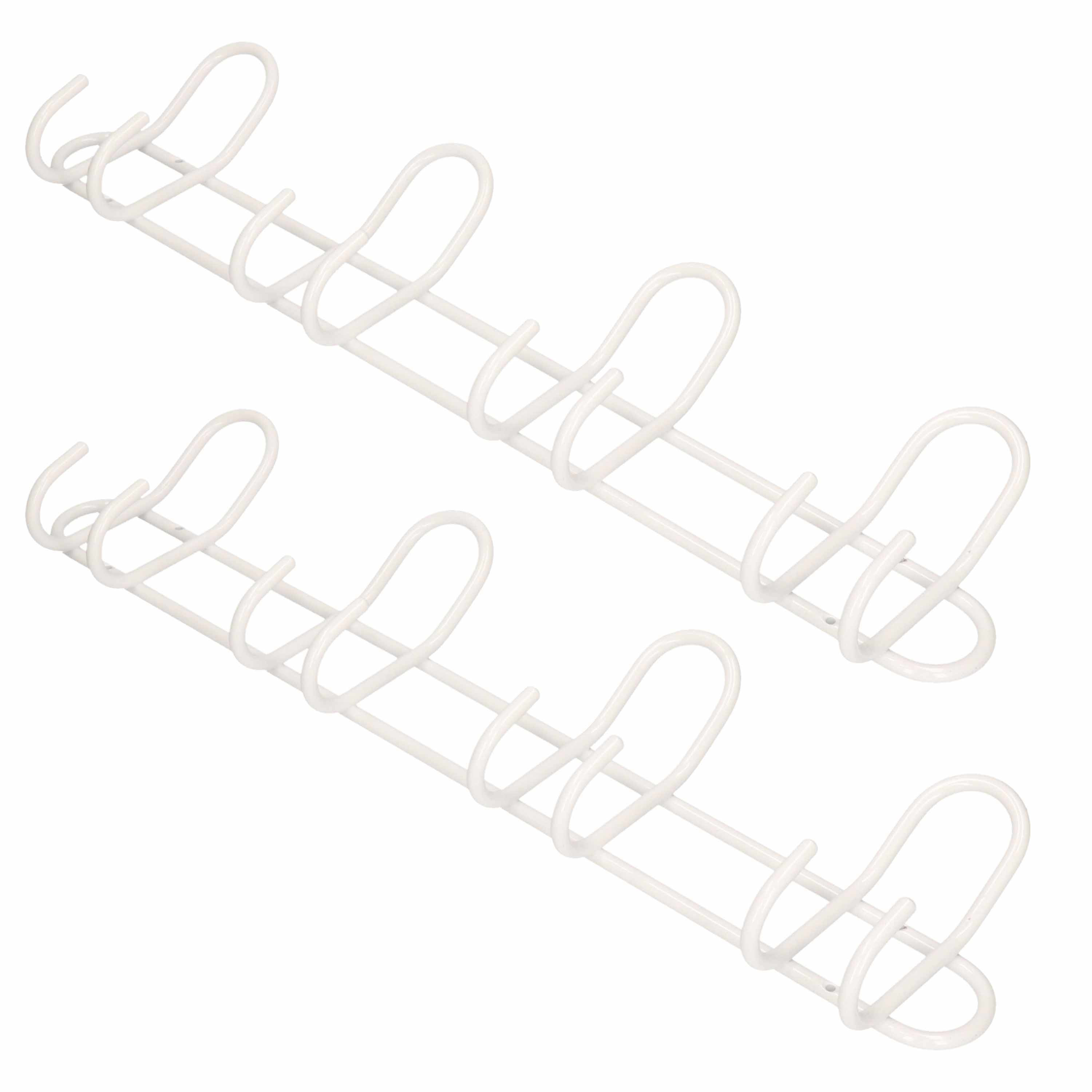 Merkloos 2x Luxe kapstokken / jashaken / wandstokken wit aluminium 4x dubbele haak 14,5 x 53 cm -