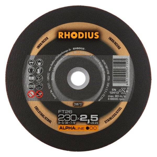 Rhodius 208727 FT26 ALPHALINE L Doorslijpschijf Conventioneel 230 X 22,23 X 2,5mm (25 St)