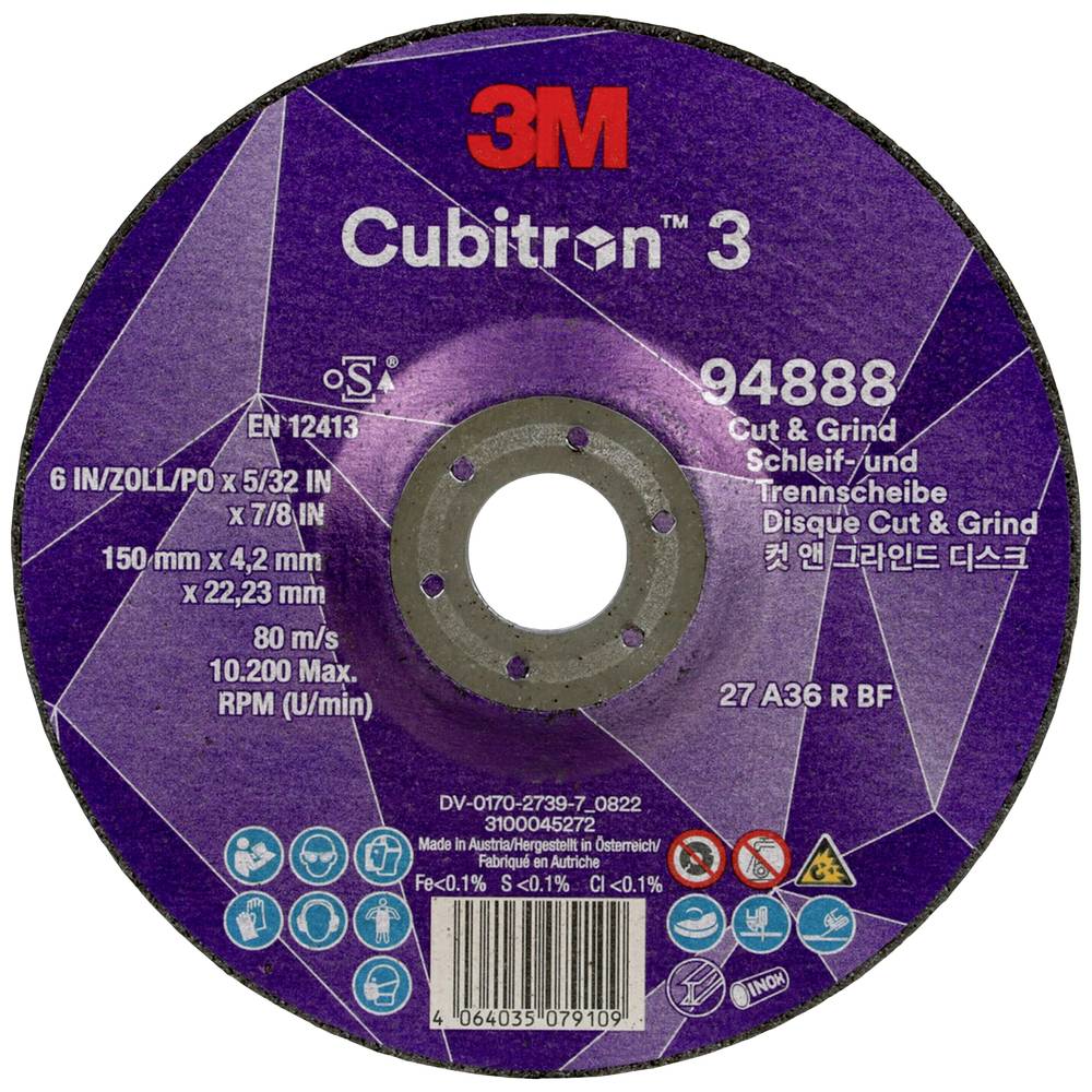 Cubitron 94888 ™ 3 Cut and Grind Afbraamschijf Diameter 150 mm Boordiameter 22.23 mm 10 stuk(s)