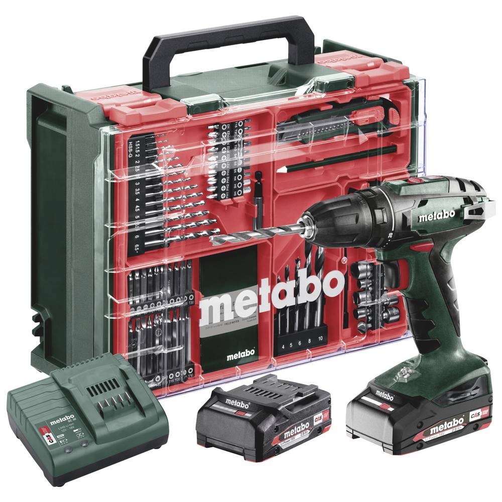 Metabo BS 18 Set 602207710 Accu-schroefboormachine 18 V 2 Ah Li-ion Incl. 2 accus, Brushless, Incl. koffer, Incl. lader, Incl. accessoires