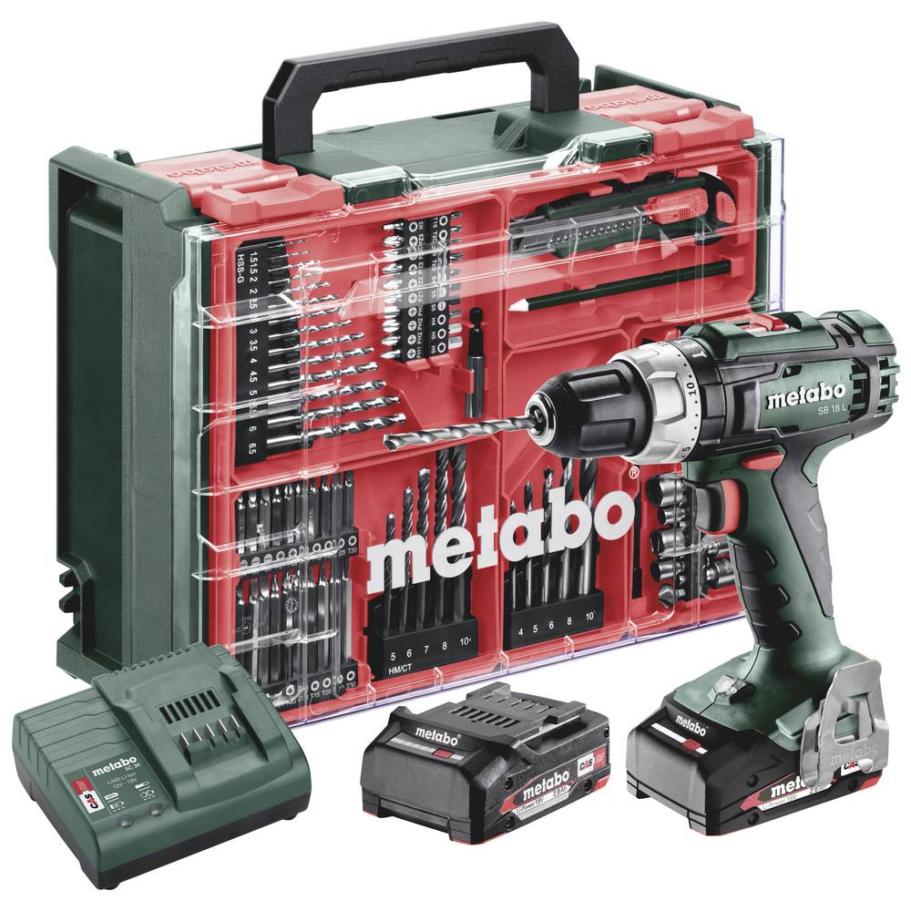 Metabo SB 18 L Set Accu-klopboor/schroefmachine Incl. 2 accus, Incl. lader, Incl. koffer, Incl. accessoires, Brushless
