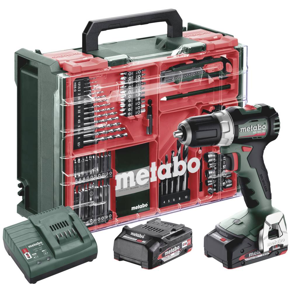Metabo BS 18 L BL Set 613155710 Accu-schroefboormachine 18 V 2 Ah Li-ion Incl. 2 accus, Brushless, Incl. koffer, Incl. lader, Incl. accessoires