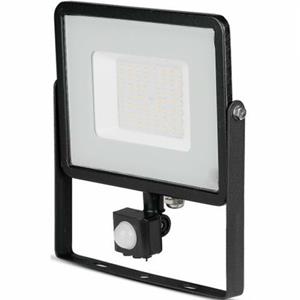 BES LED LED Bouwlamp 50 Watt met Sensor - LED Schijnwerper - Viron Dana - Helder/Koud Wit 6400K - Mat Zwart - Aluminium - SAMSUNG LEDs