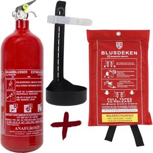 Anaf & Technosafety Technosafety Brandblusser Set Abc 2 Kg En Blusdeken 100 X 100 Cm – Met Wandhouder En Ophangoog