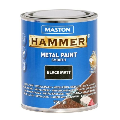 Maston Hammer - Metaalverf - Mat Zwart - Smooth - 750 Ml