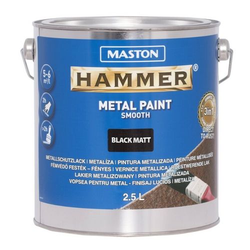 Maston Hammer - Metaalverf - Mat Zwart - Smooth - 2 5 Liter