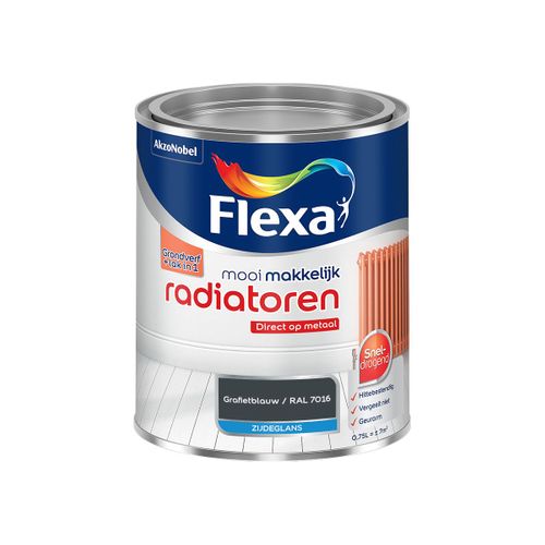 Flexa  Mooi Makkelijk Radiatoren Zijdeglans - Grafietblauw / Ral 7016 - Strak - 750 Ml