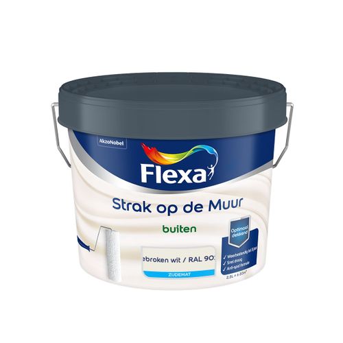 Flexa  Strak Op De Muur Buiten Zijdemat - Gebroken Wit / Ral 9010 - Strak & Easycare - 2,5 L