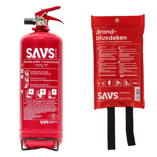 SAVS Brandblus Box - Poederblusser 2 Kg + Blusdeken - M - Met Montagebeugel