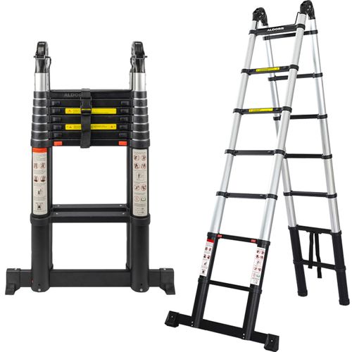 ALDORR Professional - Telescopische Vouwladder 4,40m - Stabilisatievoet, Soft Closing - Aluminium