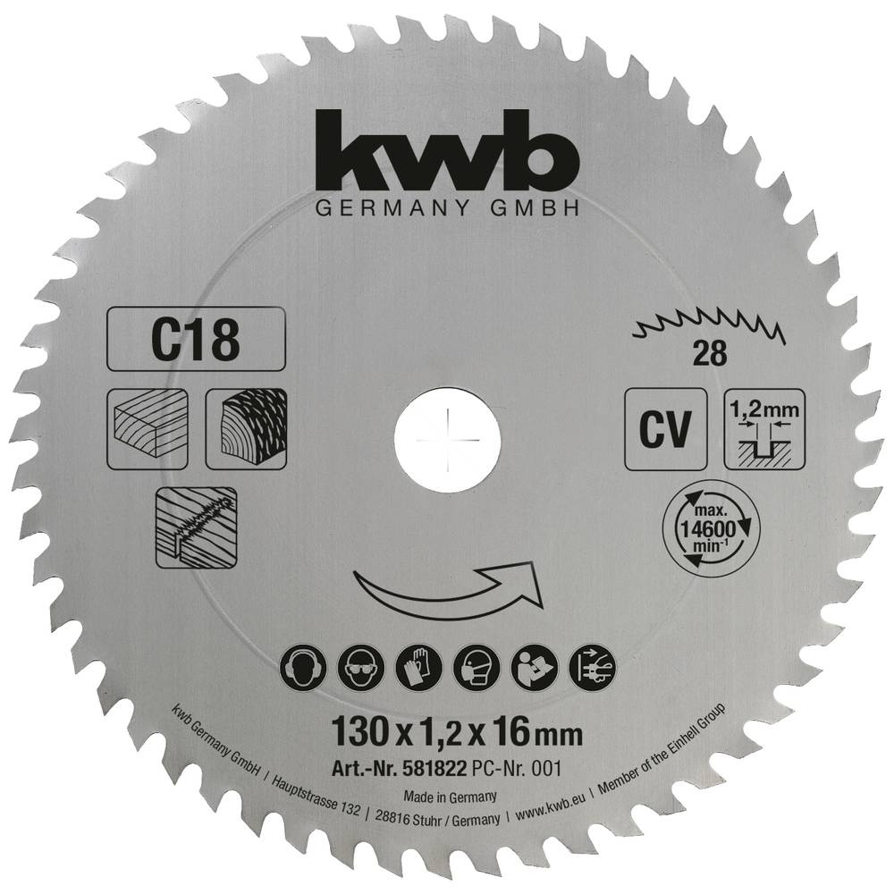 Kwb 581822 Cirkelzaagblad 130 x 16 mm 1 stuk(s)