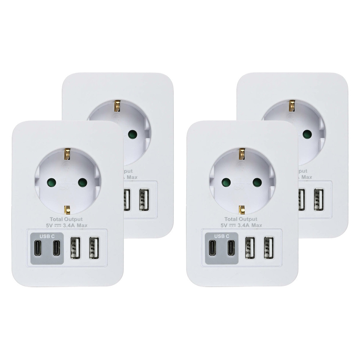 Benson Stopcontact splitter - 4x - met 2 USB-A en 2 USB-C - oplader voor Iphone / Samsung -