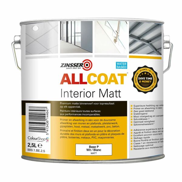 Zinsser Allcoat Interior Matt - Op Kleur Gemengd - 1L