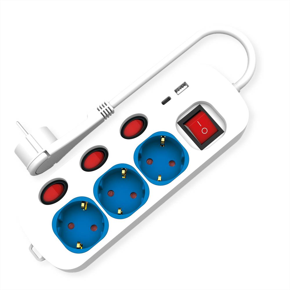 Roline 3-voudige stekkerdoos met schakelaar, USB oplader A+C, 1,5 m
