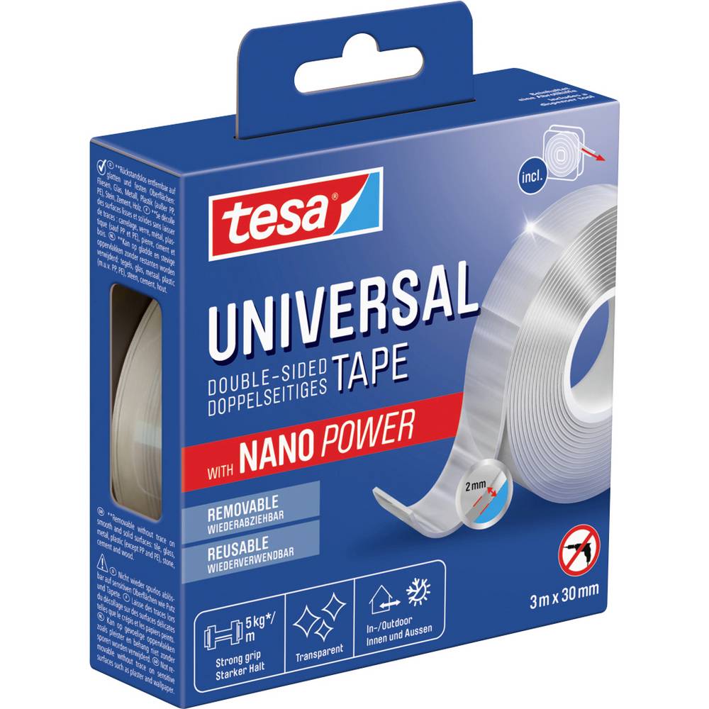 Tesa Nano Tape 55810-00000-00 Dubbelzijdige tape Transparant (l x b) 3 m x 30 mm 1 stuk(s)