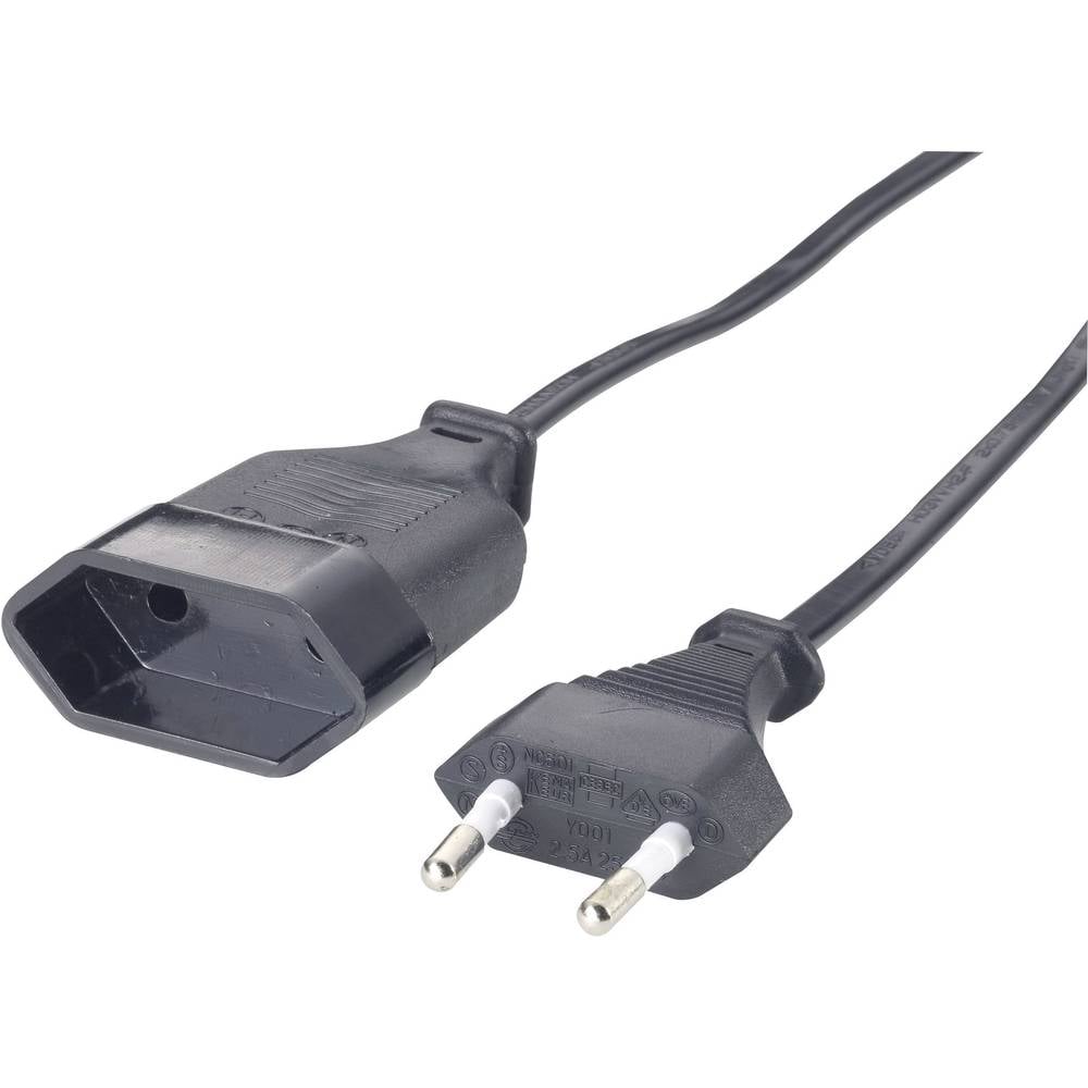GAO 145605092 Stroom Verlengkabel Zwart 2.00 m H03VVH2-F 2X 0,75 mm²