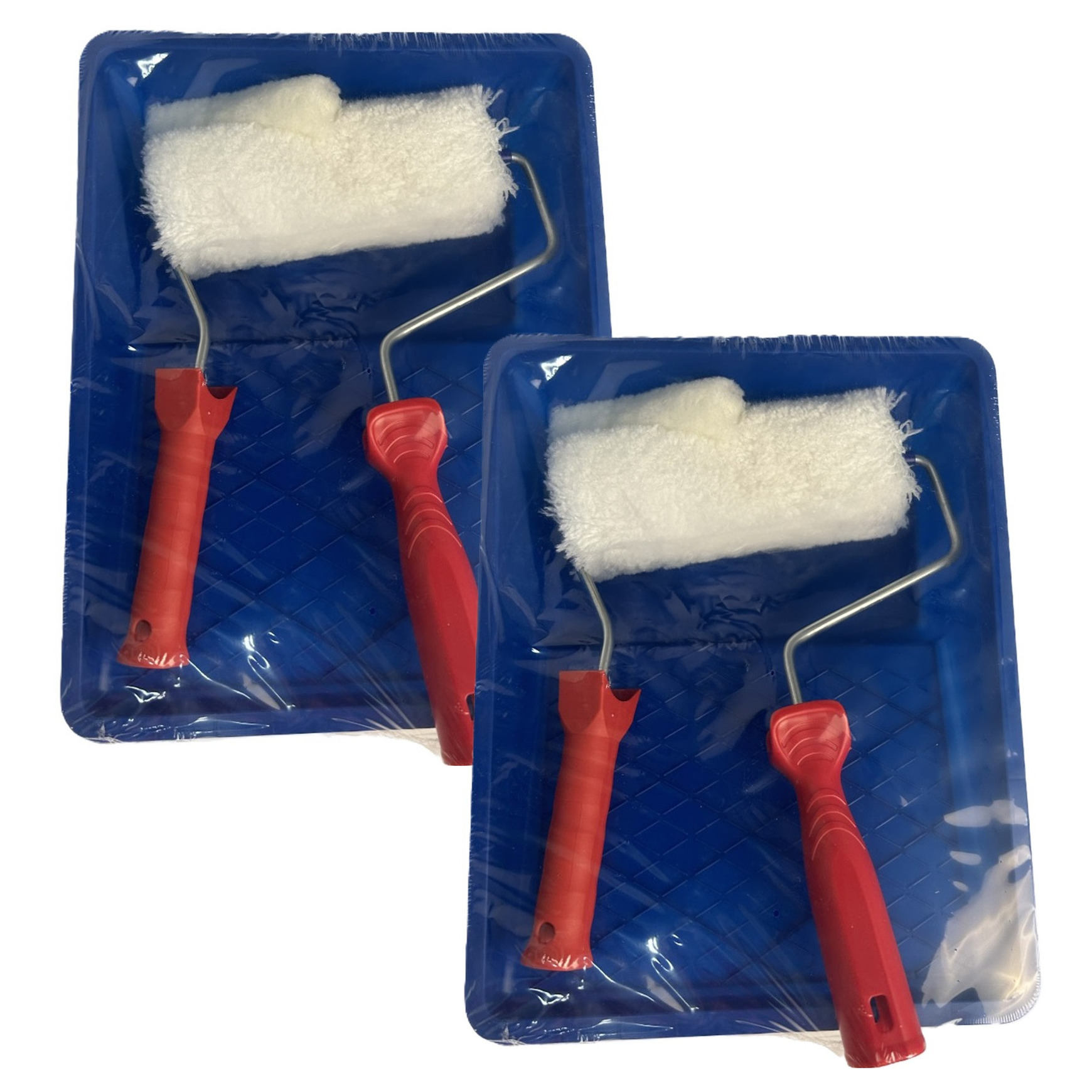Veba Schilderset - 2x - 5-delig - vacht verfroller - 18 cm - met beugel en verfbak -