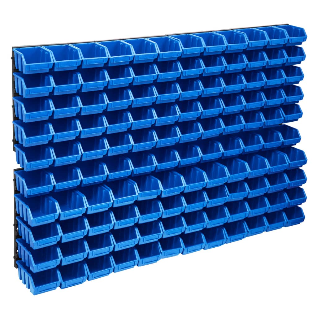vidaXL 128-delige Opslagbakkenset met wandpanelen blauw en zwart