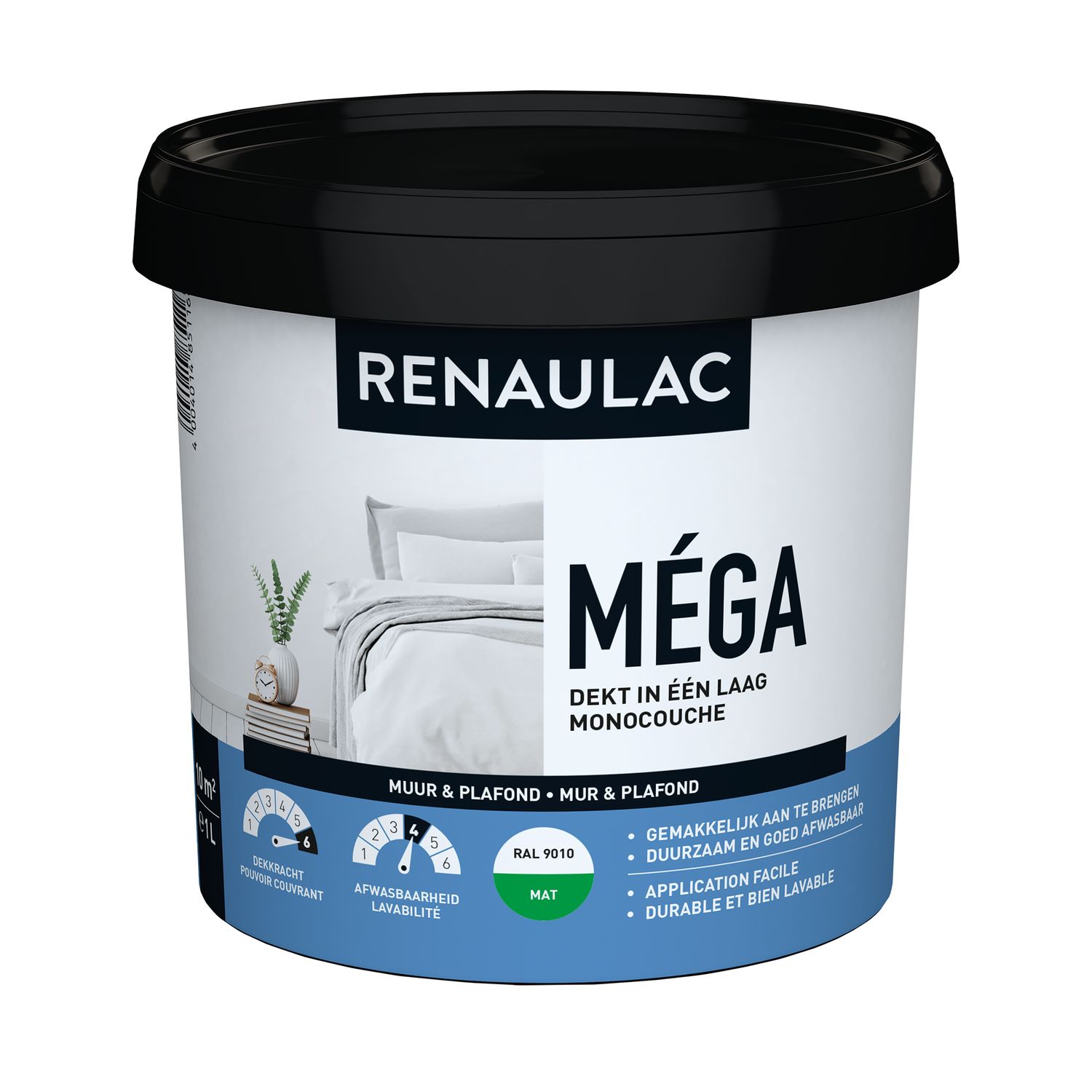 RENAULAC Latex Méga Mat Ral 9010 1l