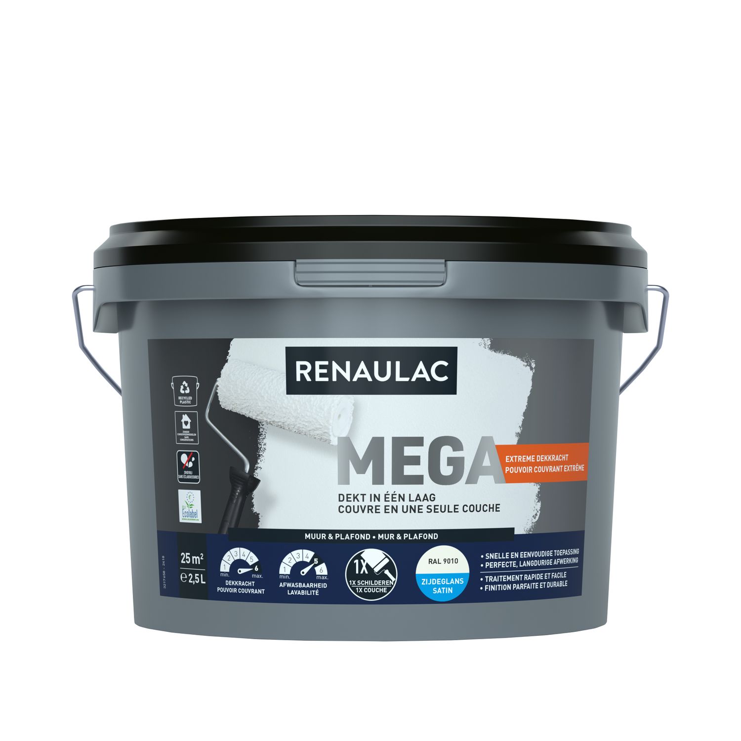 RENAULAC Latex Méga Zijdeglans Ral 9010 2,5l
