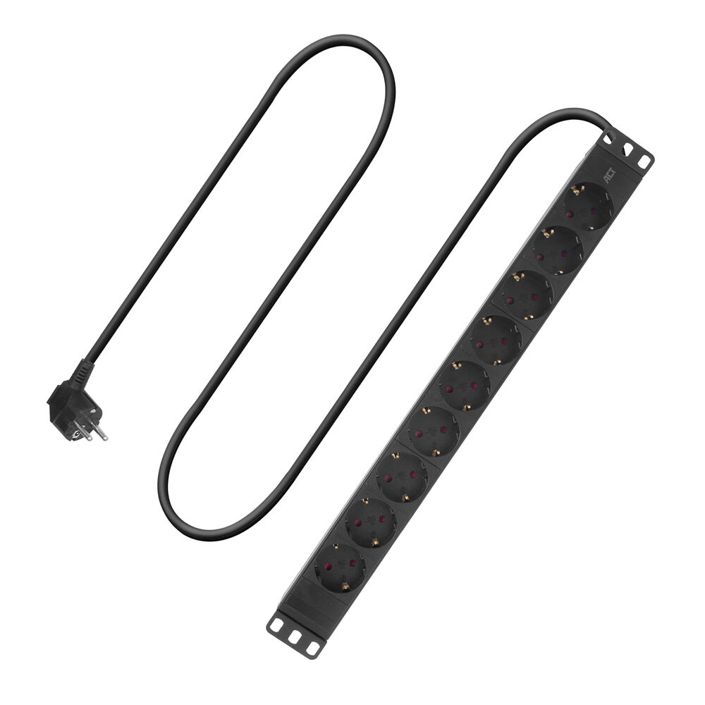 ACT PD3002 Stekkerdoos PDU 19 CEE7/7 9-voudig Type F | H05VV-F 3G1.5 | Zwart | 3 meter