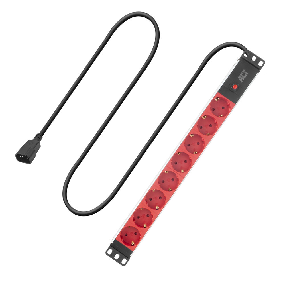 ACT PD3004 Stekkerdoos PDU 19 C14 IEC60320 8-voudig Type F | H05VV-F 3G1.0 | Rood | 3 meter