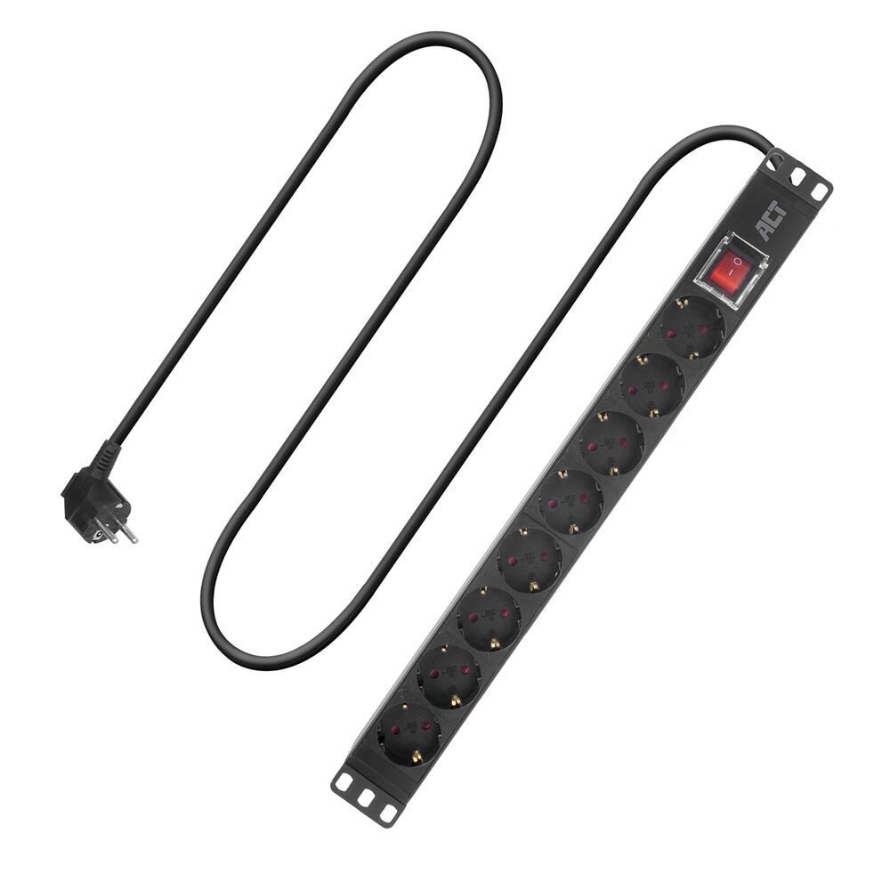 ACT PD3005 Stekkerdoos PDU 19 CEE7/7 8-voudig Type F | H05VV-F 3G1.5 | Zwart | 2,5 meter