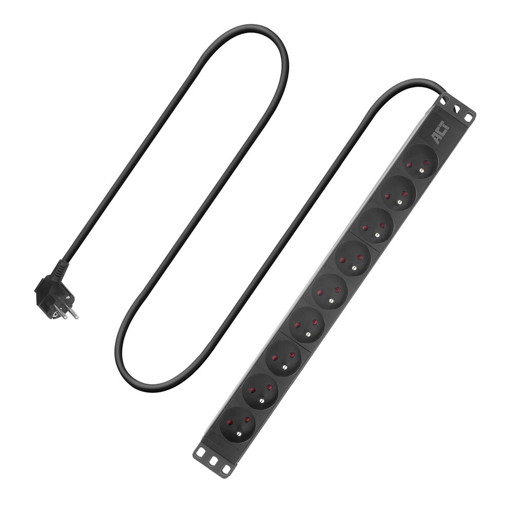 ACT PD3023 Stekkerdoos PDU 19 CEE7/7 9-voudig Type E | H05VV-F 3G1.5 | Zwart | 3 meter