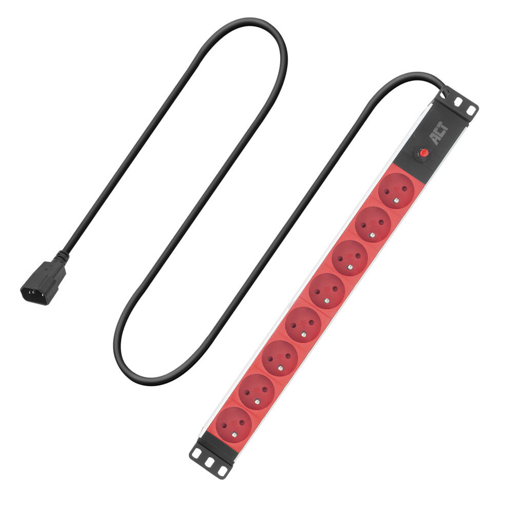 ACT PD3155 Stekkerdoos PDU 19 C14 IEC60320 8-voudig Type E | H05VV-F 3G1.0 | Rood | 3 meter