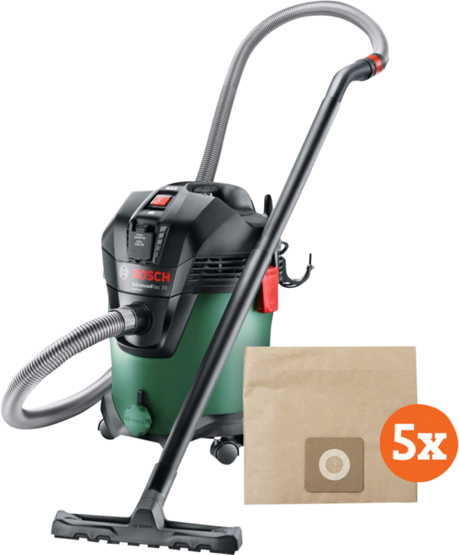 Bosch AdvancedVac 20 +  Filterzakken voor AdvancedVac 20 (5x)