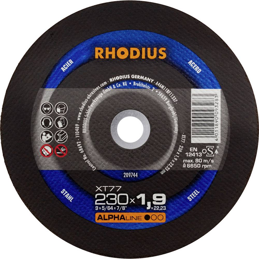 Rhodius 209744 Doorslijpschijf recht 230 mm 1 stuk(s) Staal
