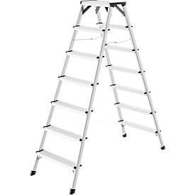 Hailo aluminium veiligheidsdubbele trap D60 StandardLine, 2 x 7 treden, antislip, softgrip zool, tot 150 kg, EN 131, aluminium