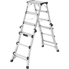 Hailo aluminium dubbele telescopische ladder D100, 2 x 4 - 2 x 6 treden, veiligheidsspreider, kunststof voeten, tot 287 cm werkhoogte, tot 150 kg