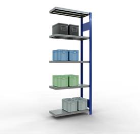 Schulte Lagertechnik MULTIplus 250 boutloos rekkensysteem, boutloze aanbouwstelling, lengte bout, 2000x750x300 mm, 5 legborden, gentiaanblauw/verzinkt
