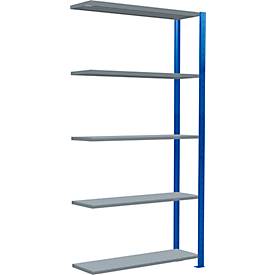 Schulte Lagertechnik MultiPlus250 rekkensysteem zonder schroeven, aanbouwrek, 5 legborden, dwarsverbindingen, B 1000 x D 300 x H 2000 mm, gentiaanblauw RAL 5010