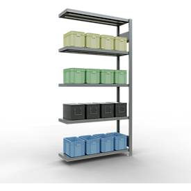 Schulte Lagertechnik MULTIplus 250 rekkensysteem zonder scharnieren, aanschroefbaar, lengte bout, 2000x1000x300 mm, 5 legborden, gegalvaniseerd