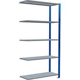 Schulte Lagertechnik MultiPlus250 rekkensysteem zonder schroeven, aanbouwrek, 5 legborden, dwarsverbindingen, B 1000 x D 400 x H 2000 mm, gentiaanblauw RAL 5010