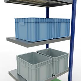 Schulte Lagertechnik MULTIplus 250 boutloos rekkensysteem, boutloze aanbouwstelling, lengte bout, 2000x750x500 mm, 5 legborden, gentiaanblauw/verzinkt