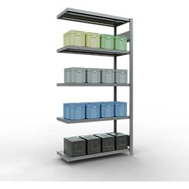 Schulte Lagertechnik MULTIplus 250 rekkensysteem zonder scharnieren, aanschuifvak, lengte bout, 2000x1000x400 mm, 5 legborden, gegalvaniseerd