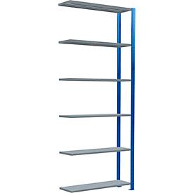 Schulte Lagertechnik MultiPlus250 rekkensysteem zonder schroeven, aanbouwrek, 6 legborden, dwarsverbindingen, B 1000 x D 300 x H 2500 mm, gentiaanblauw RAL 5010