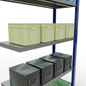 Schulte Lagertechnik MULTIplus 250 boutloos rekkensysteem, boutloze aanbouwstelling, lengte bout, 2000x1000x400 mm, 5 legborden, gentiaanblauw/verzinkt