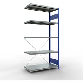 Schulte Lagertechnik MultiPlus250 rekkensysteem zonder schroeven, aanbouwrek, 5 legborden, dwarsverbindingen, B 1000 x D 500 x H 2000 mm, gentiaanblauw RAL 5010