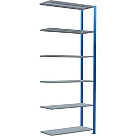 Schulte Lagertechnik MultiPlus250 rekkensysteem zonder schroeven, aanbouwrek, 6 legborden, dwarsverbindingen, B 1000 x D 400 x H 2500 mm, gentiaanblauw RAL 5010