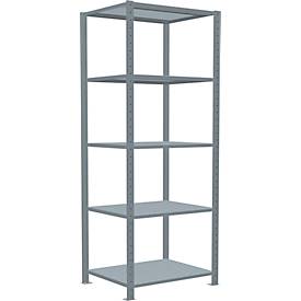Schulte Lagertechnik MultiPlus250 rekkensysteem zonder schroeven, basisrek, 5 legborden, dwarsverbindingen, B 750 x D 600 x H 2000 mm, zilvergrijs/verzinkt